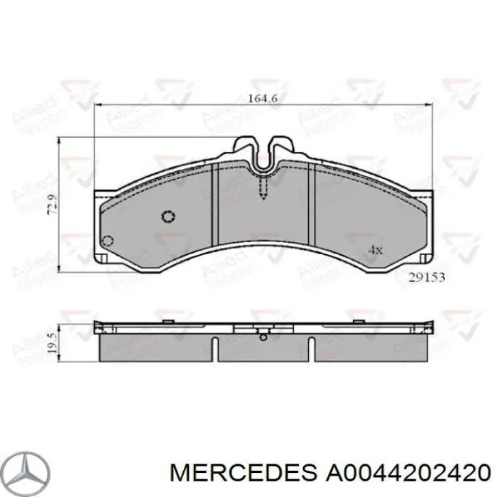 Do koszyka A0044202420 Mercedes Klocki hamulcowe przednie tarczowe