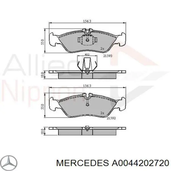 Okładziny (klocki) do hamulców tarczowych tylne Mercedes A0044202720 cena, od 24,51 USD