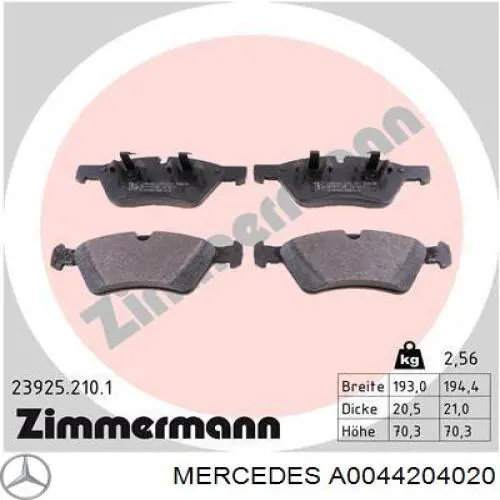Do koszyka A0044204020 Mercedes Klocki hamulcowe przednie tarczowe