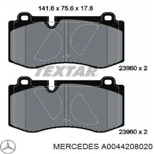 Do koszyka A0044208020 Mercedes Klocki hamulcowe przednie tarczowe