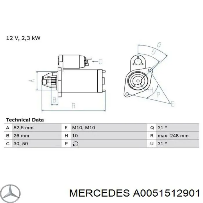 A0051512901 Mercedes rozrusznik