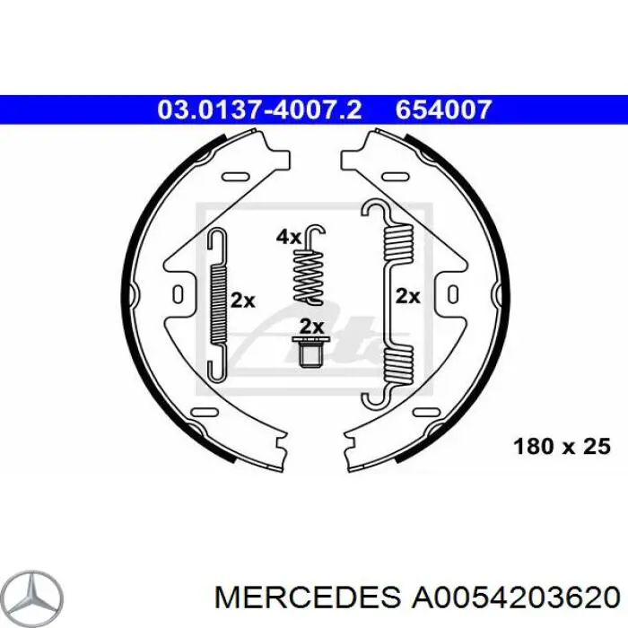 Klocki hamulca ręcznego Mercedes A0054203620 cena, od 27,30 USD