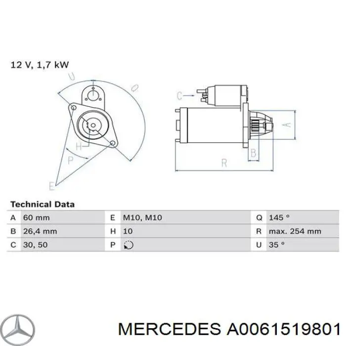 Do koszyka A0061519801 Mercedes Rozrusznik