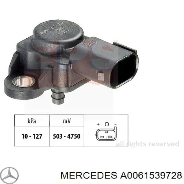 A0061539728 Mercedes Czujnik ciśnienia w kolektorze ssącym, MAP