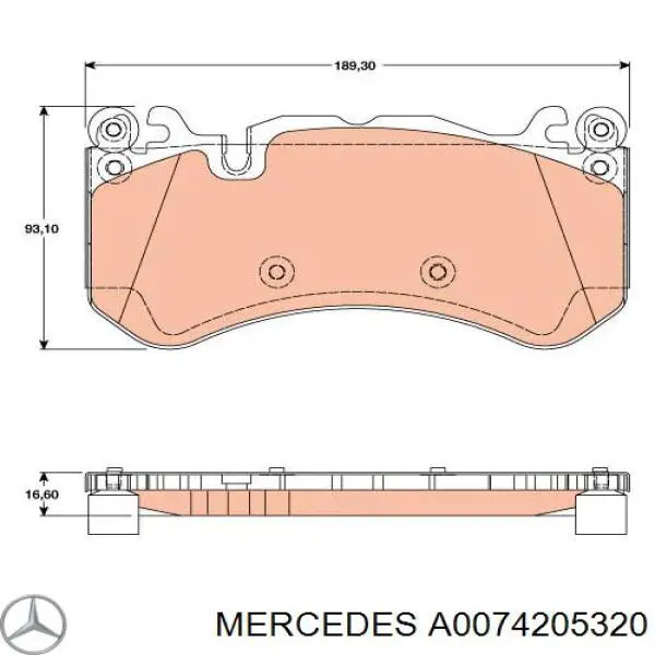 Klocki hamulcowe przednie tarczowe Mercedes A0074205320 cena, od 80,17 USD