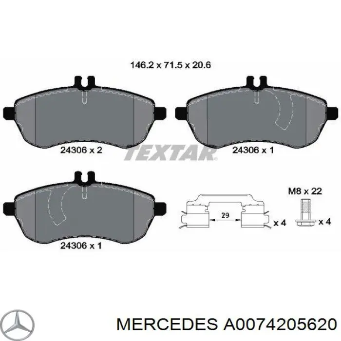 A0074205620 Mercedes Klocki hamulcowe przednie tarczowe