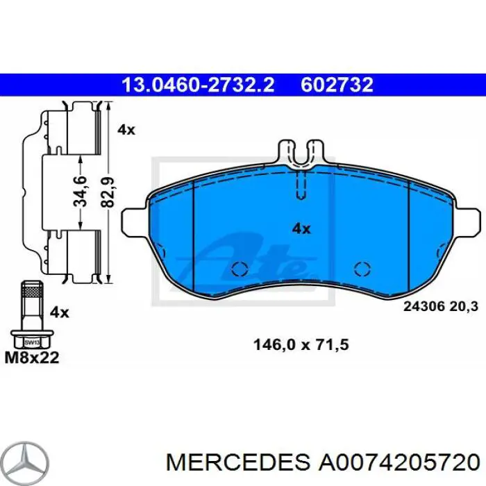 Klocki hamulcowe przednie tarczowe A0074205720 Mercedes