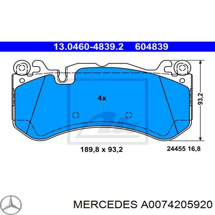 Klocki hamulcowe przednie tarczowe Mercedes A0074205920 cena, od 80,17 USD