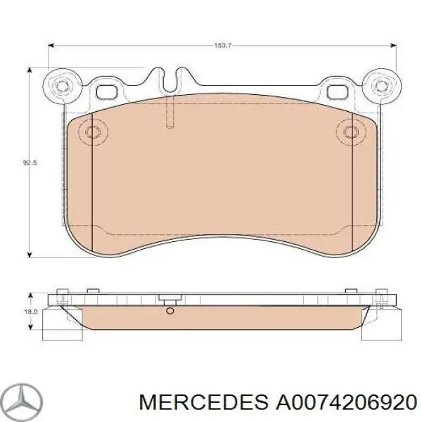 A0074206920 Mercedes Klocki hamulcowe przednie tarczowe