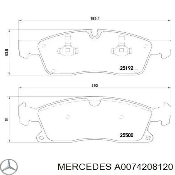Klocki hamulcowe przednie tarczowe Mercedes A0074208120 cena, od 39,34 USD