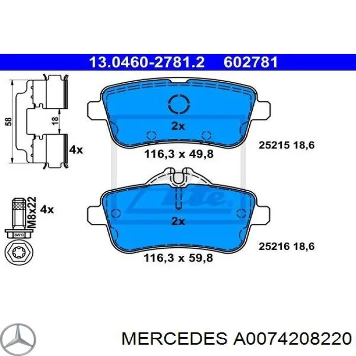 Okładziny (klocki) do hamulców tarczowych tylne Mercedes A0074208220 cena, od 26,67 USD