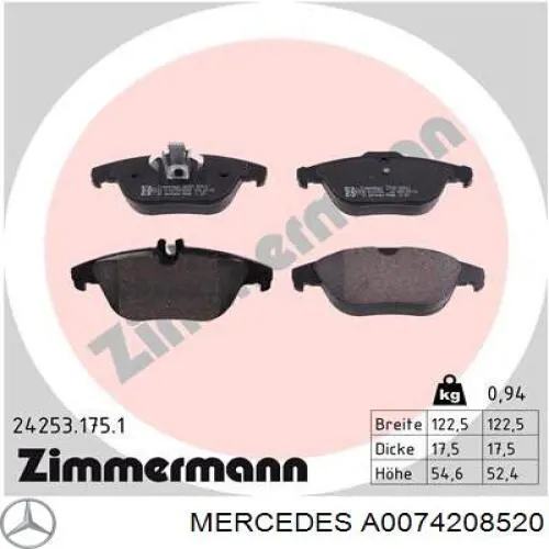 Okładziny (klocki) do hamulców tarczowych tylne Mercedes A0074208520 cena, od 27,11 USD