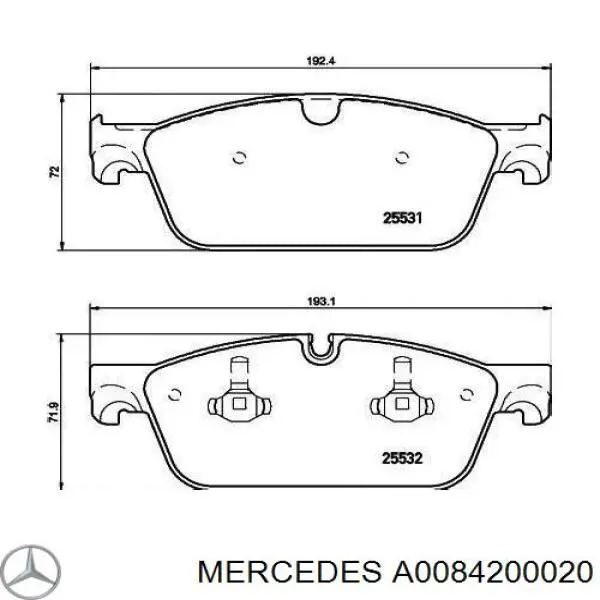 Klocki hamulcowe przednie tarczowe Mercedes A0084200020 cena, od 141,21 USD