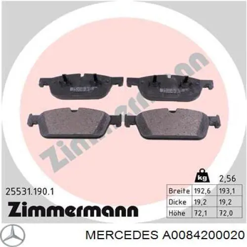 Do koszyka A0084200020 Mercedes Klocki hamulcowe przednie tarczowe
