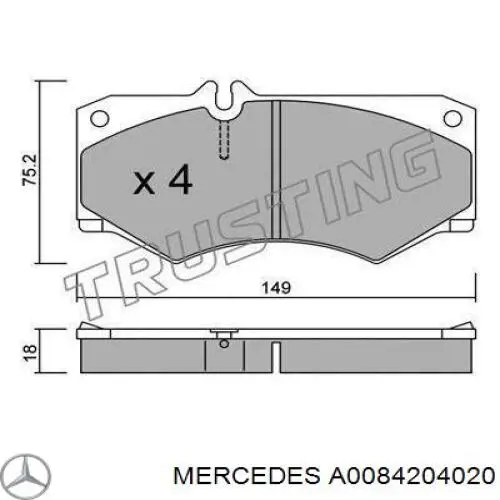 Klocki hamulcowe przednie tarczowe Mercedes A0084204020 cena, od 26,68 USD