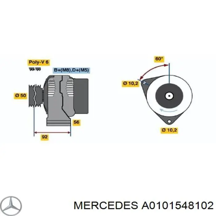 Alternator Mercedes A0101548102 cena, od 95,34 USD
