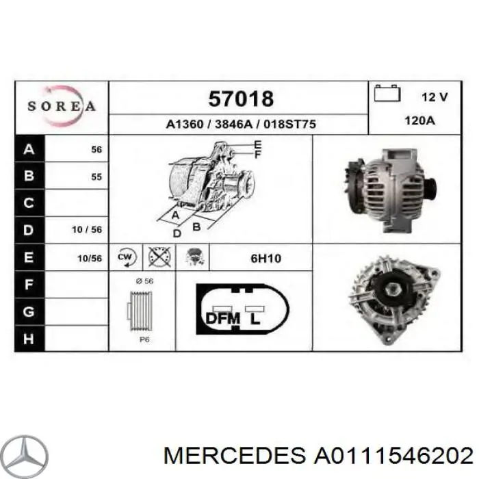 Do koszyka A0111546202 Mercedes Alternator