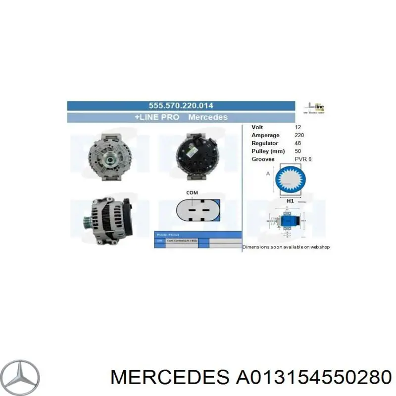 Alternator Mercedes A013154550280 cena, od 339,72 USD