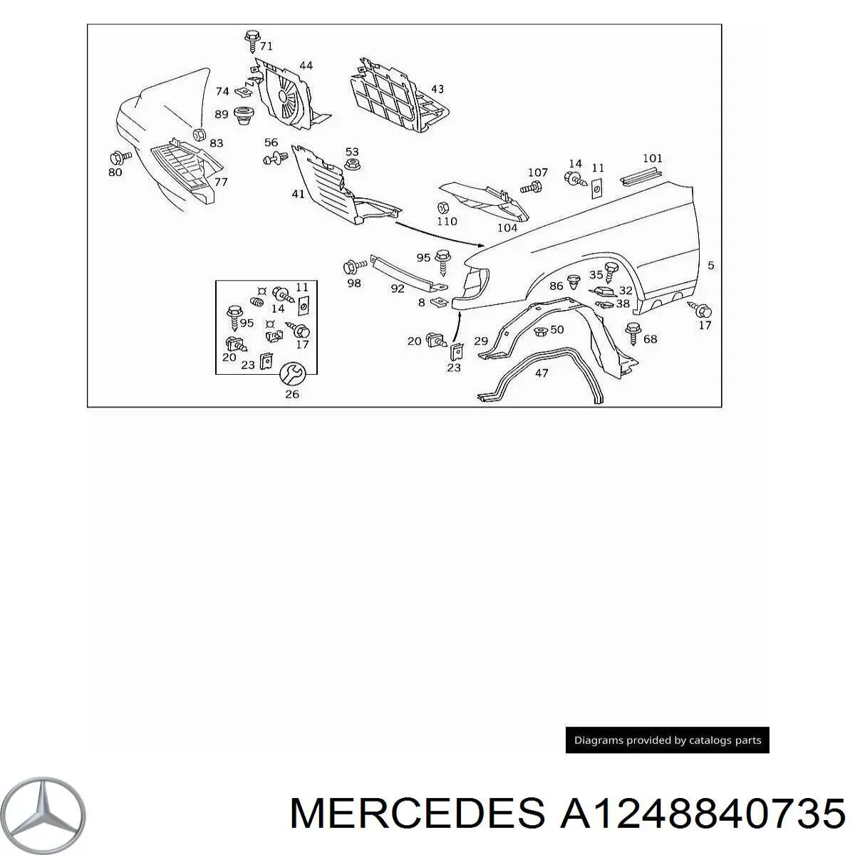 Do koszyka A1248840735 Mercedes Nadkole błotnika przedniego lewe