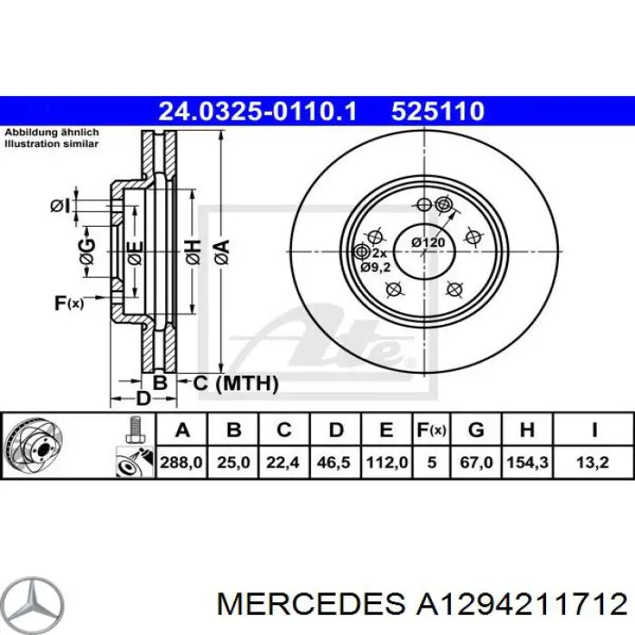 Tarcza hamulcowa przednia Mercedes A1294211712 cena, od 106,15 USD