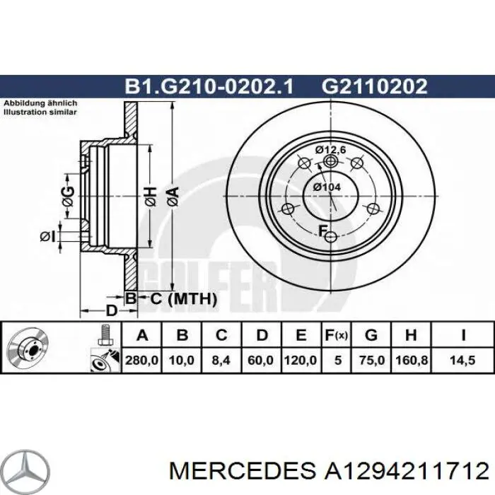 Do koszyka A1294211712 Mercedes Tarcza hamulcowa przednia