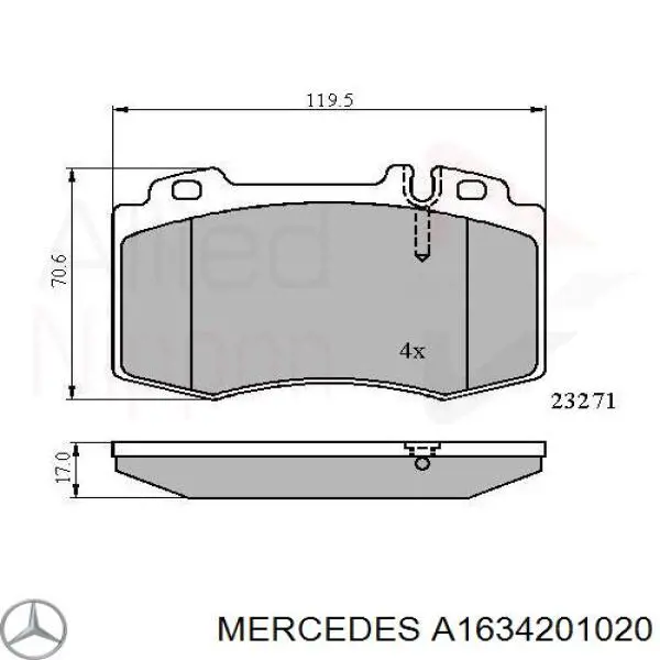 Klocki hamulcowe przednie tarczowe Mercedes A1634201020 cena, od 28,62 USD