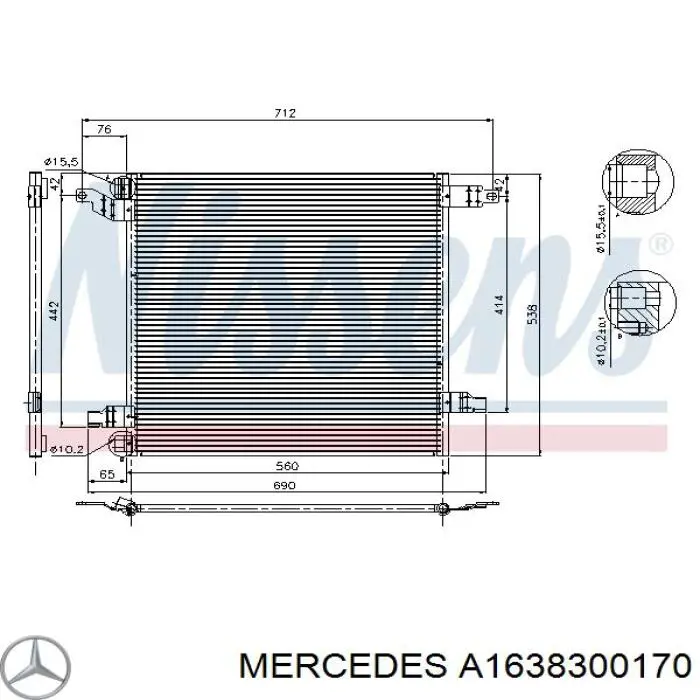 Chłodnica klimatyzacji Mercedes A1638300170 cena, od 102,79 USD