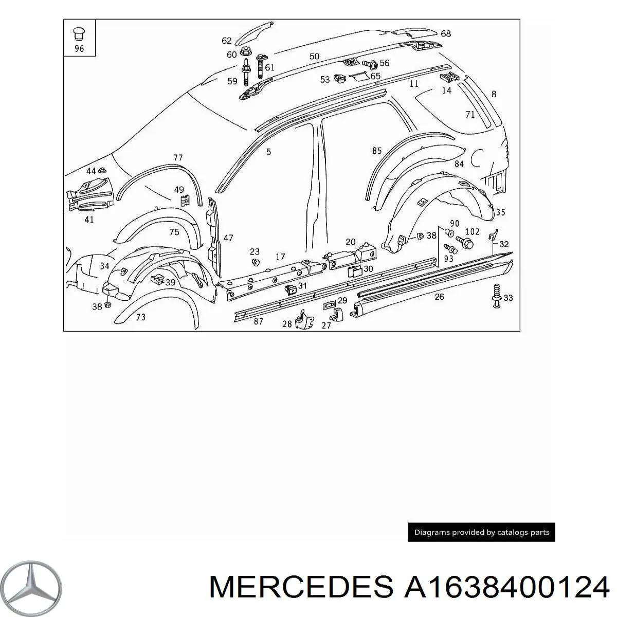 Reling dachu lewy Mercedes A1638400524 cena, od 26,34 USD