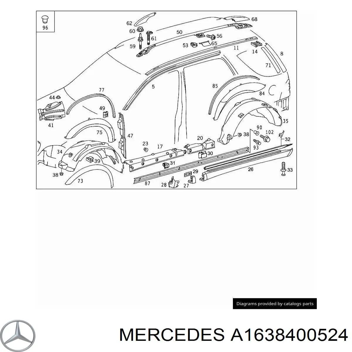 A1638400524 Mercedes Reling dachu lewy