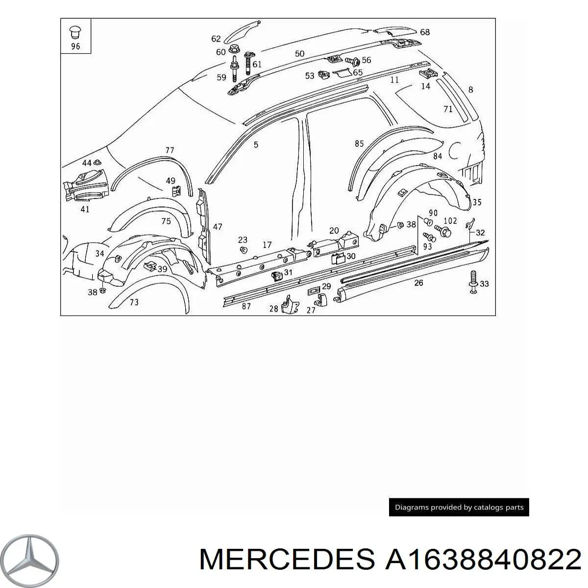 A1638840822 Mercedes Nadkole błotnika przedniego prawe