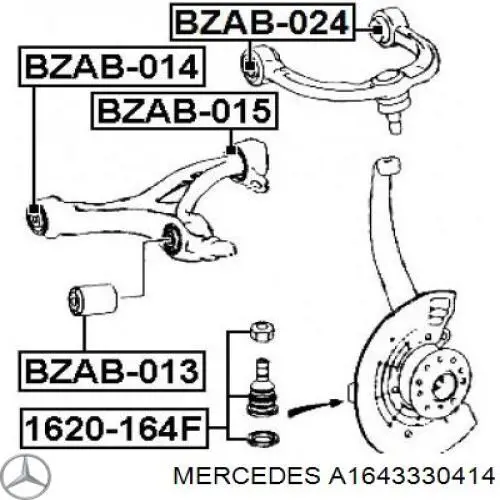 Silentblock przedniego wahacza dolnego Mercedes A1643330414 cena, od 17,94 USD