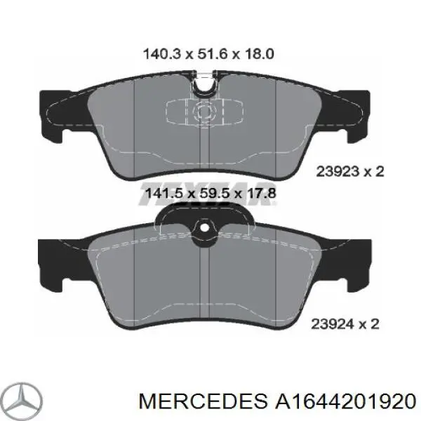 Okładziny (klocki) do hamulców tarczowych tylne Mercedes A1644201920 cena, od 26,21 USD