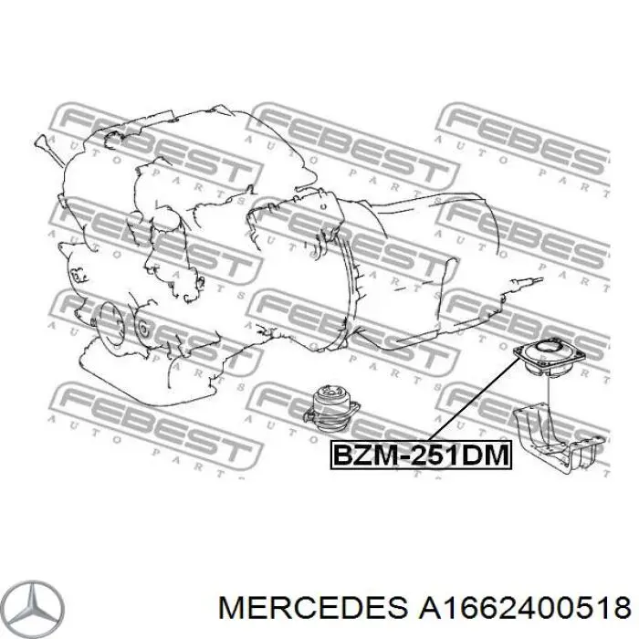 Poduszka (podpora skrzyni biegów) Mercedes A1662400518 cena, od 92,46 USD