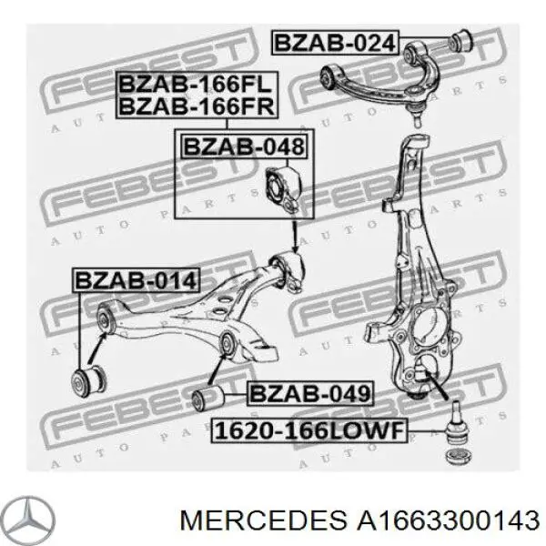 Silentblock przedniego wahacza dolnego Mercedes A1663300143 cena, od 54,96 USD