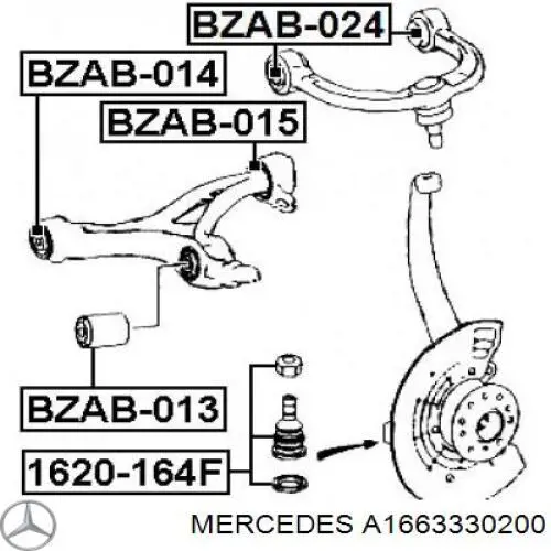 Silentblock przedniego wahacza dolnego Mercedes A1663330200 cena, od 19,53 USD