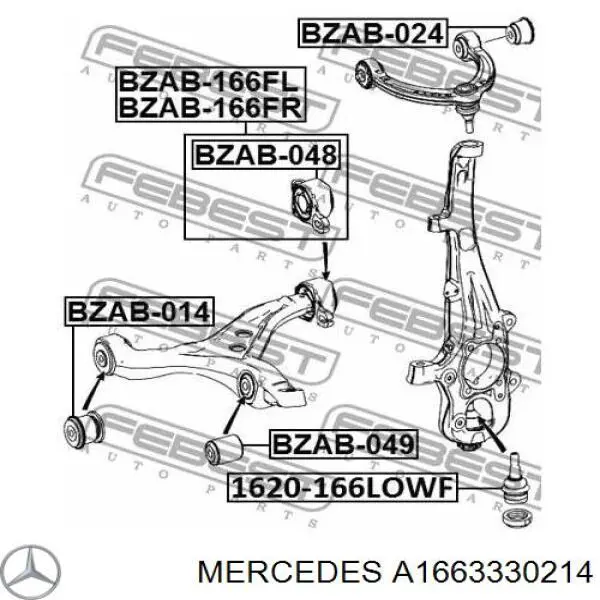Silentblock przedniego wahacza dolnego Mercedes A1663330214