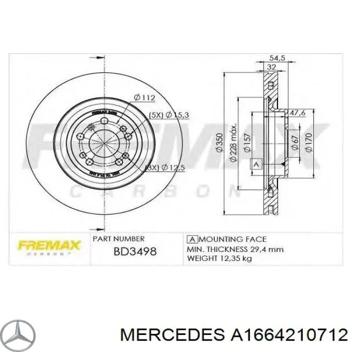 Tarcza hamulcowa przednia Mercedes A1664210712 cena, od 158,15 USD