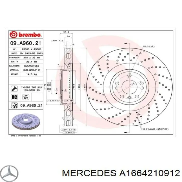 Tarcza hamulcowa przednia A1664210912 Mercedes