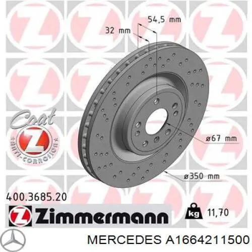 Tarcza hamulcowa przednia Mercedes A1664211500 cena, od 169,02 USD