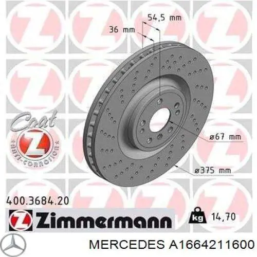 A1664211600 Mercedes Tarcza hamulcowa przednia