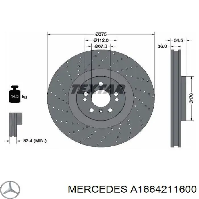 Tarcza hamulcowa przednia Mercedes A1664211600 cena, od 119,35 USD
