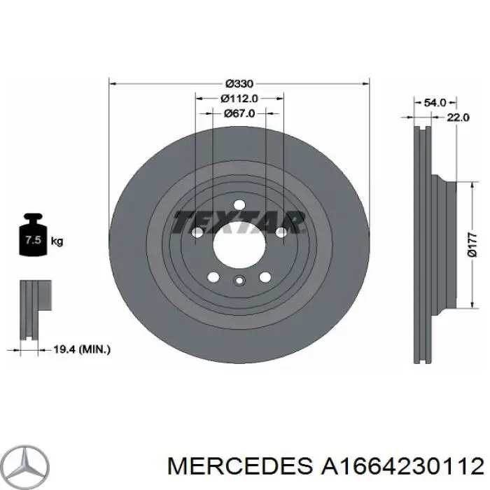 Tarcza hamulcowa tylna Mercedes A1664230112 cena, od 108,64 USD
