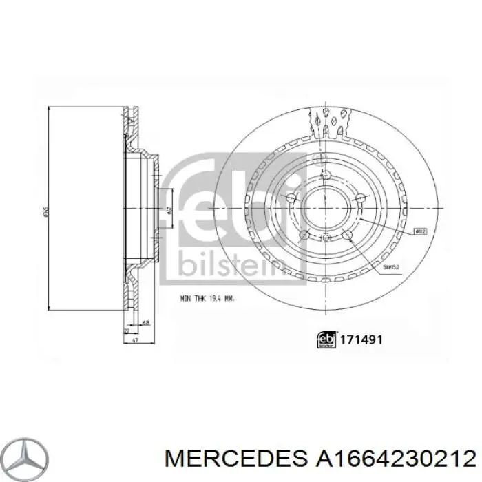 Do koszyka A1664230212 Mercedes Tarcza hamulcowa tylna