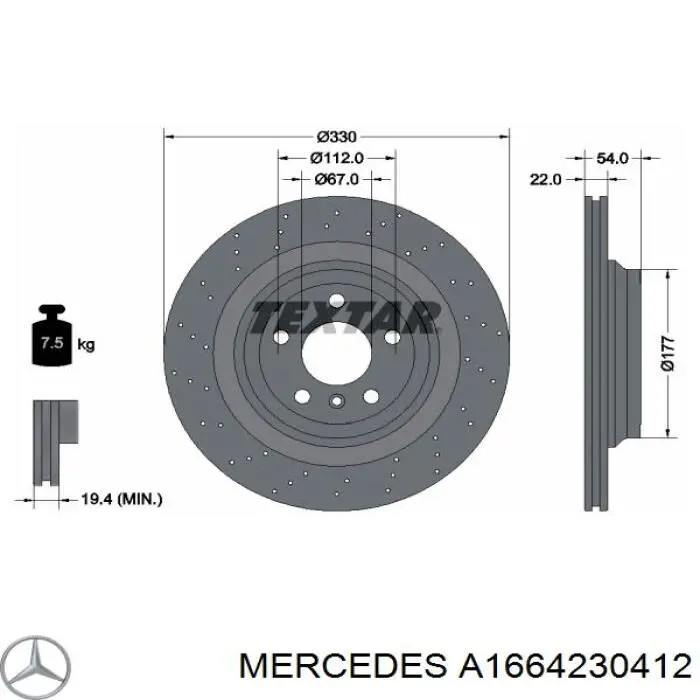A1664230412 Mercedes Tarcza hamulcowa tylna