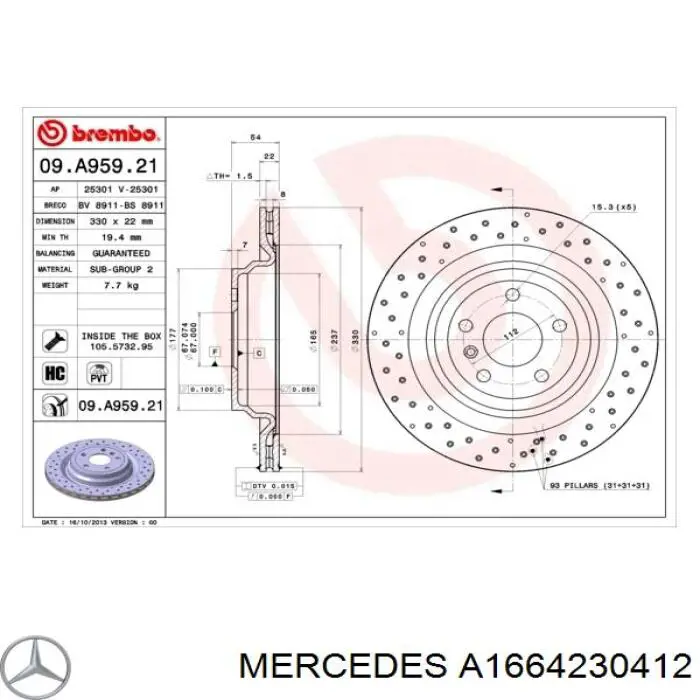 Tarcza hamulcowa tylna Mercedes A1664230412 cena, od 88,85 USD