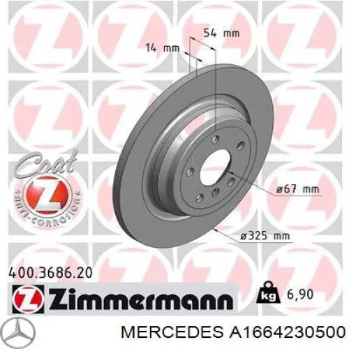 A1664230500 Mercedes Tarcza hamulcowa tylna