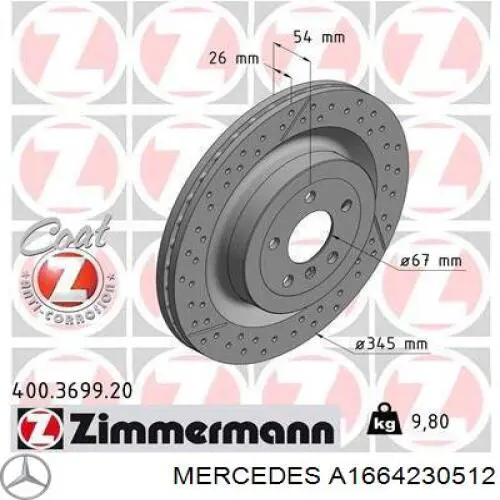 Tarcza hamulcowa tylna Mercedes A1664230512 cena, od 126,52 USD