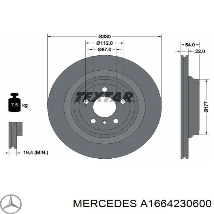A1664230600 Mercedes Tarcza hamulcowa tylna