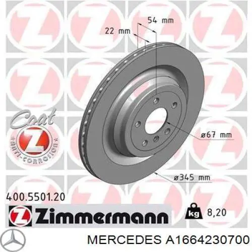 A1664230700 Mercedes Tarcza hamulcowa tylna