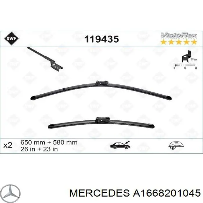 Pióro wycieraczki szyby przedniej, zestaw (2 szt.) Mercedes A1668201045 cena, od 80,17 USD